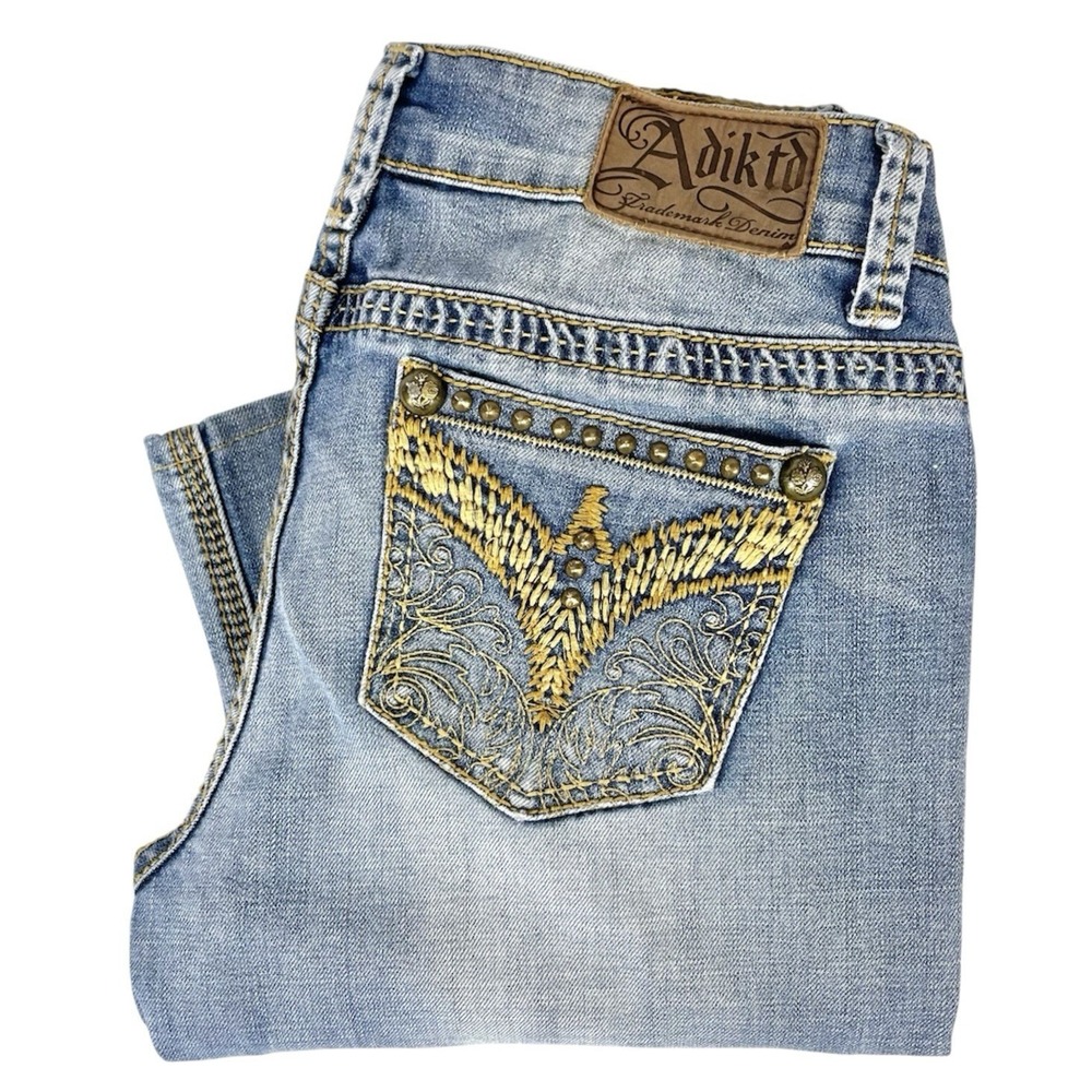 Adiktd Y2K Low Rise‎ Western Jeans Womens 4 Studded Eagle Pocket Denim